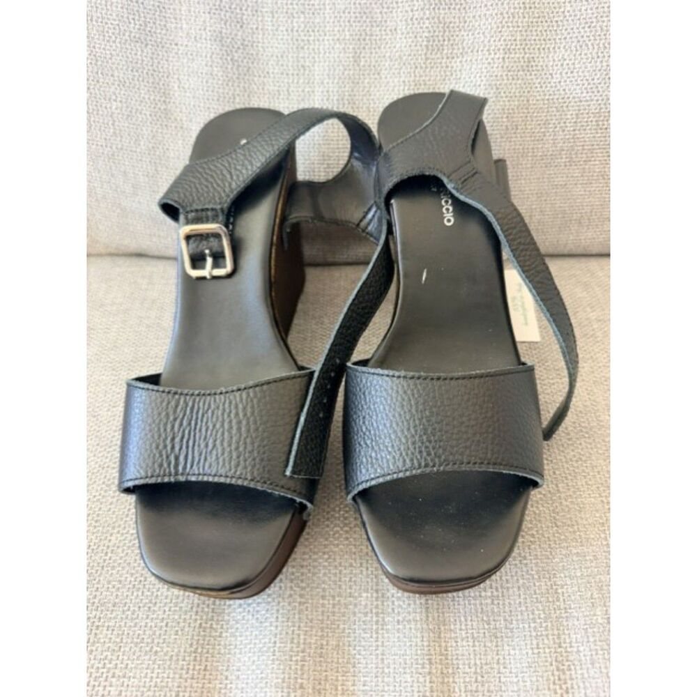 Christian Di Riccio black leather platform wedge